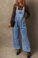 Washed denim wide leg overalls