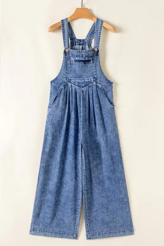 Washed denim wide leg overalls