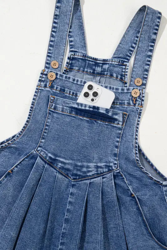 Washed denim wide leg overalls