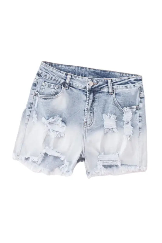 Washed distressed denim shorts: light blue, ripped & frayed for a relaxed, stylish look