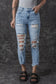 Sky blue acid wash distressed slim fit jeans - bottoms