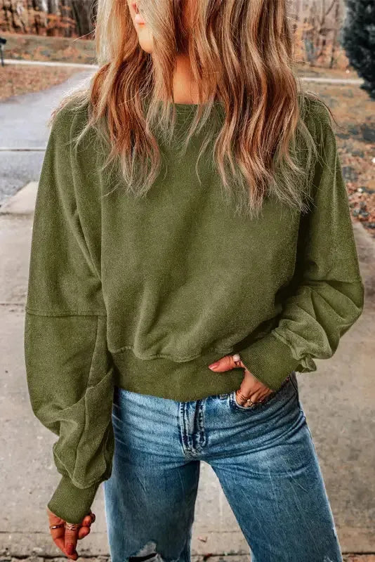 Washed Open Back Sweatshirt - Fashionfitz