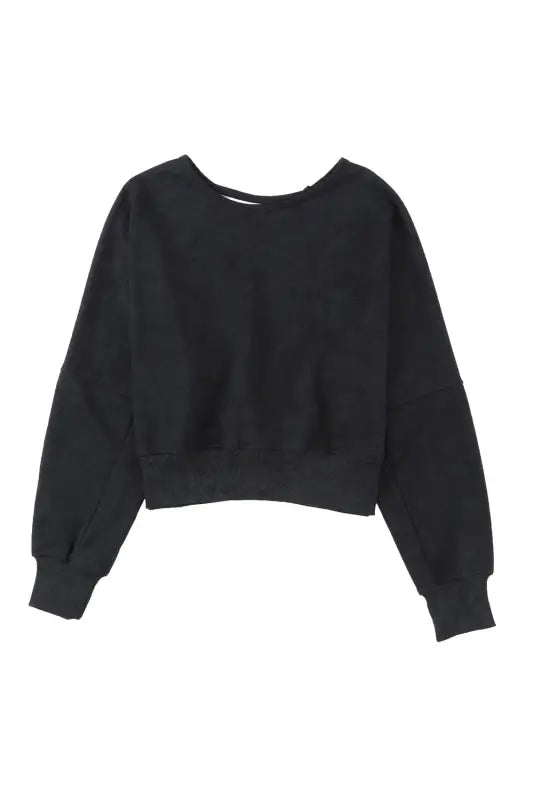 Black acid wash v-shape open back sweatshirt - tops