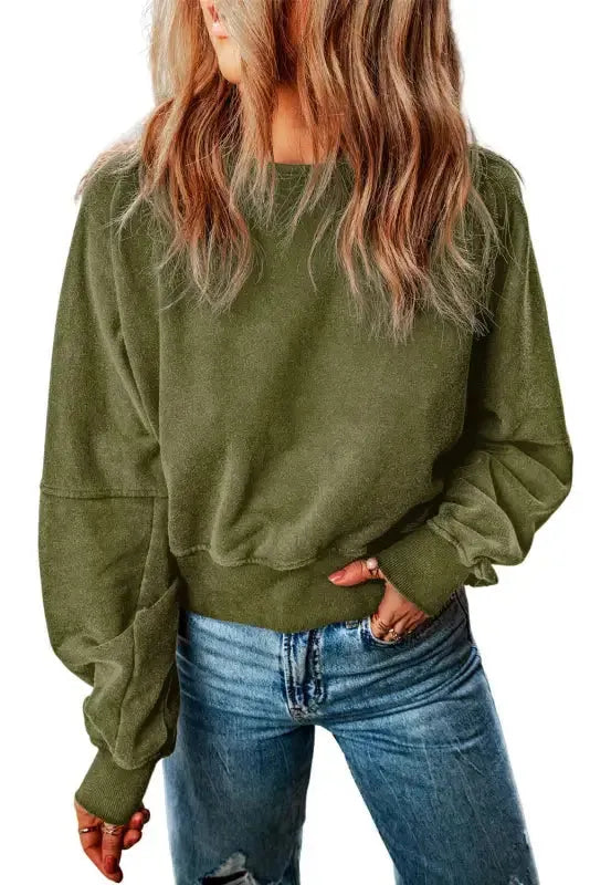 Washed Open Back Sweatshirt - Fashionfitz