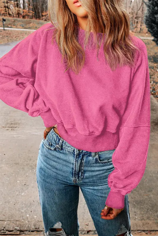 Black acid wash v-shape open back sweatshirt - rose / 2xl / 80% polyester + 20% cotton - tops