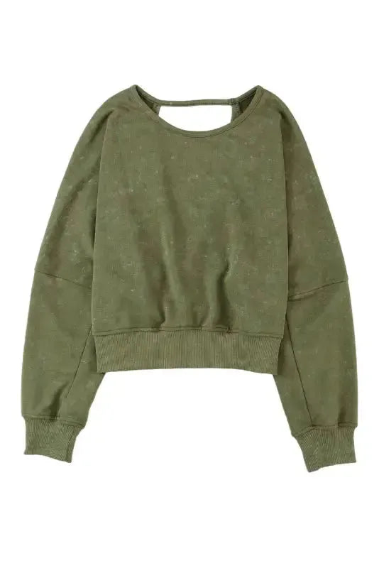 Washed Open Back Sweatshirt - Fashionfitz