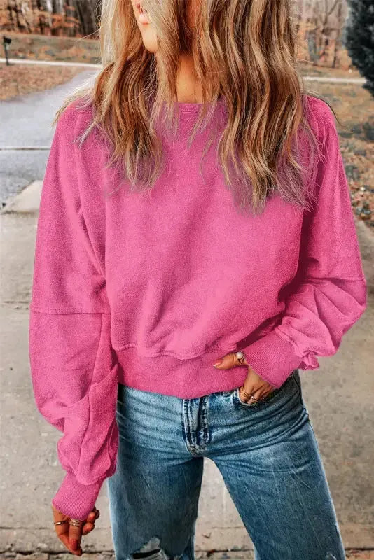 Washed Open Back Sweatshirt - Fashionfitz