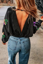 Washed Open Back Sweatshirt - Fashionfitz