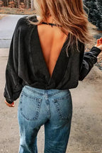 Washed Open Back Sweatshirt - Fashionfitz