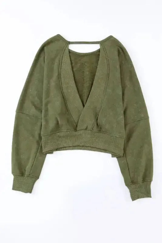 Washed Open Back Sweatshirt - Fashionfitz