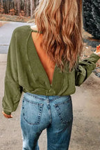 Washed Open Back Sweatshirt - Fashionfitz