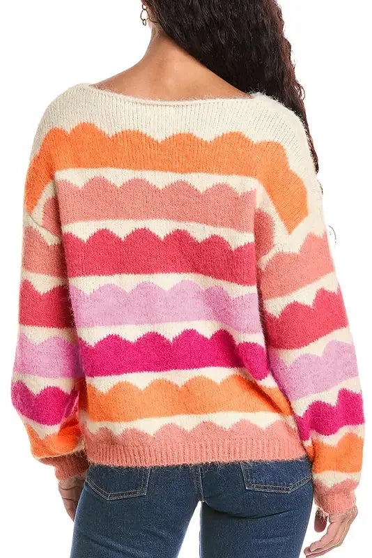 Wave striped drop shoulder sweater | women’s sweaters