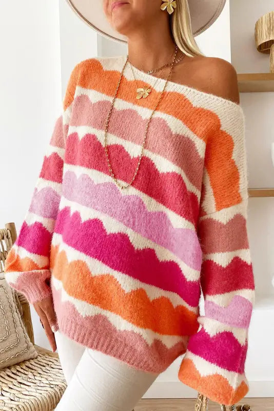 Wave striped drop shoulder sweater | women’s sweaters