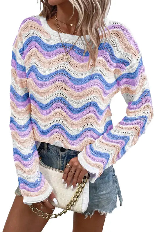 Wavepoint stripe knit sweater - cozy & stylish | fashionfitz