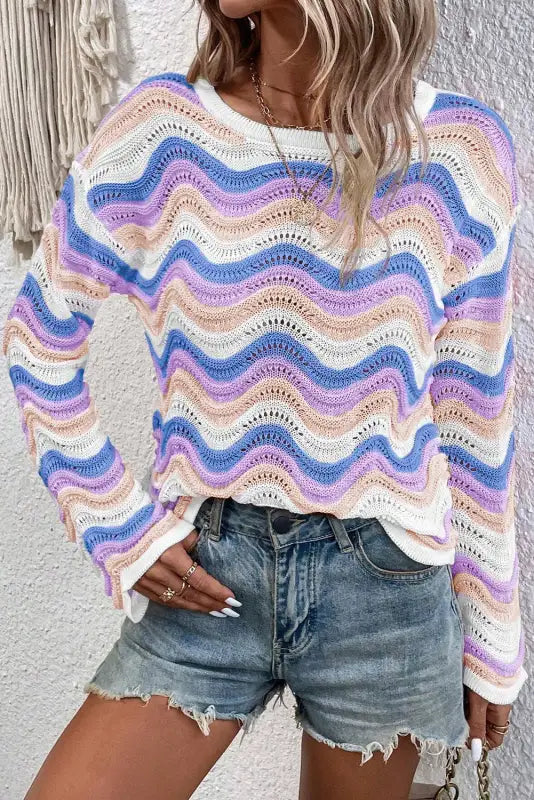 Wavepoint stripe knit sweater - cozy & stylish | fashionfitz