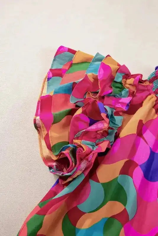 Wavy Blouse - Rose Red Dramatic Ruffle Sleeve Smock Neck - Fashionfitz