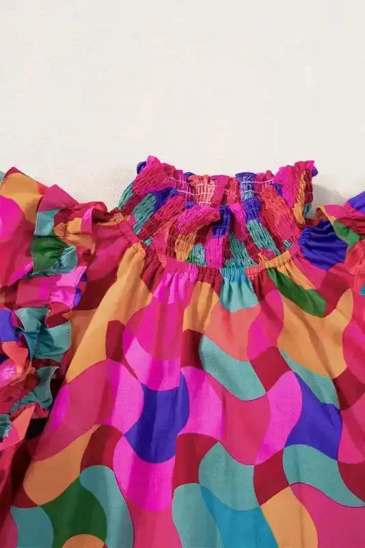 Multicolour Abstract Ruffle Sleeve Blouse Women UK styled as a bold statement summer occasion outfit — Fashionfitz