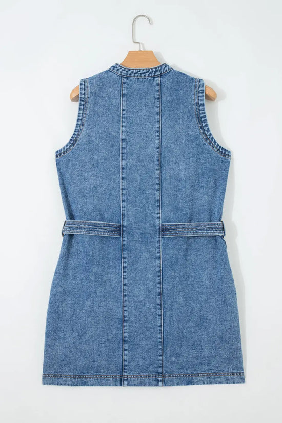 Western belt sleeveless denim dress | mini for summer