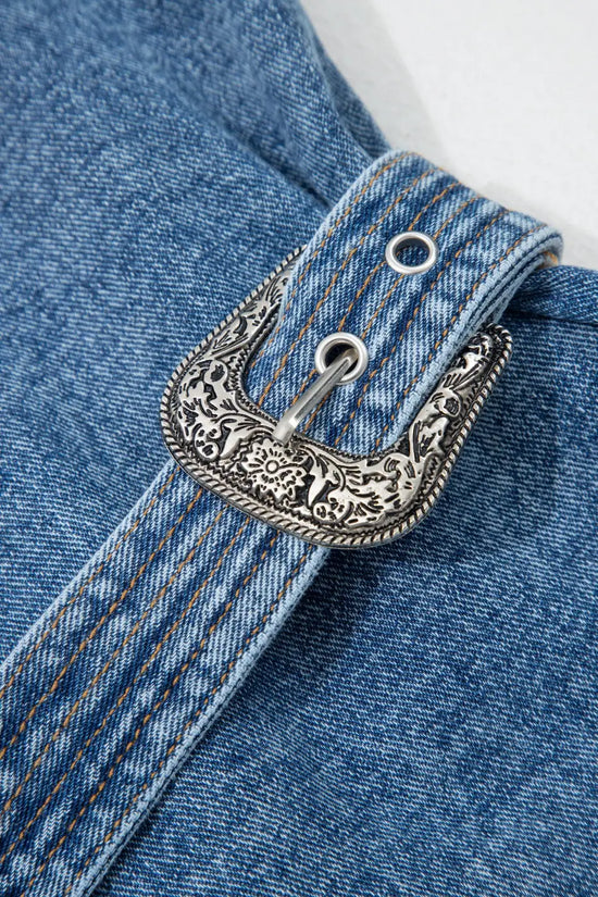 Western belt sleeveless denim dress | mini for summer