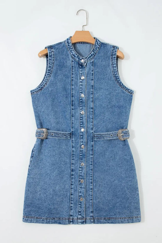 Western belt sleeveless denim dress | mini for summer