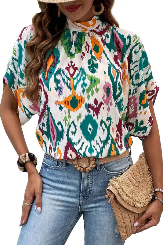 Western blouse - high neck bat sleeve - short blouses