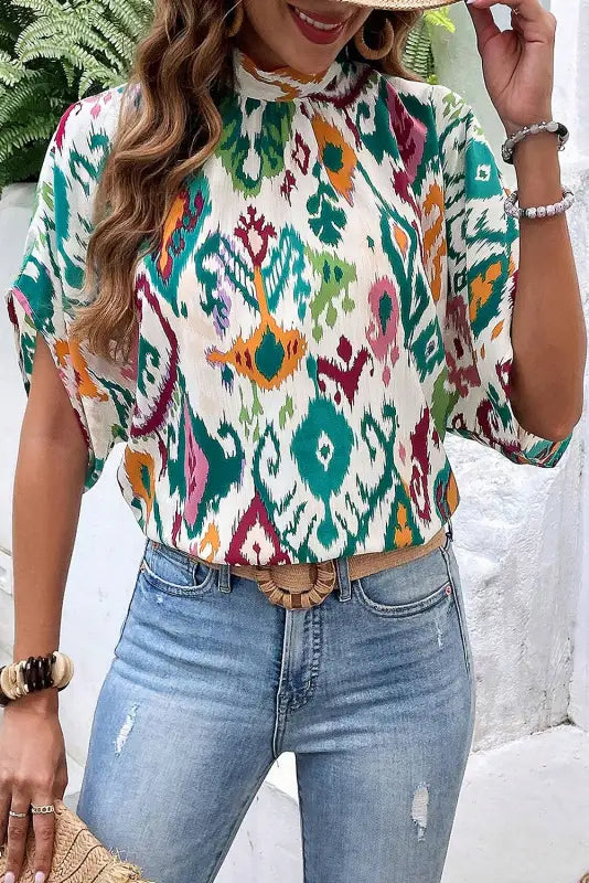 Western blouse - high neck bat sleeve - short blouses