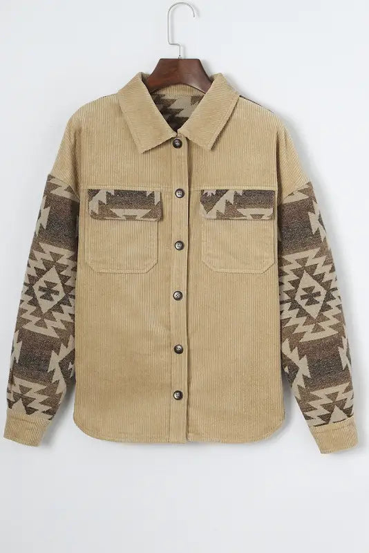 Western corduroy jacket - khaki aztec patchwork - jackets