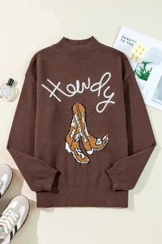Western Howdy Boot Graphic Sweater - Fashionfitz