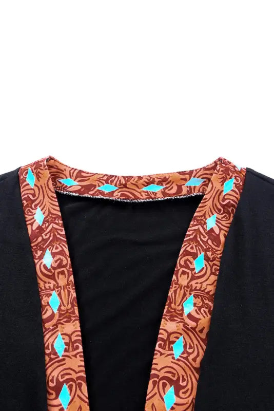 Black western pattern cow patchwork open front cardigan - sweaters & cardigans