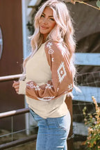 Western Print Patch Long Sleeve Top - Fashionfitz