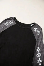 Western Print Patch Long Sleeve Top - Fashionfitz