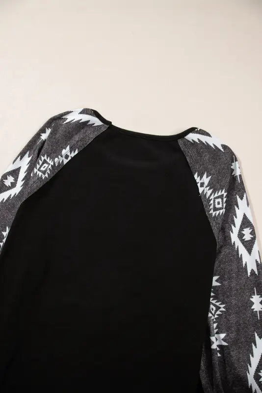 Western print patch long sleeve top - tops