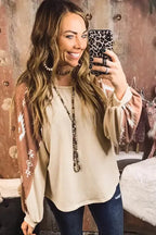 Western Print Patch Long Sleeve Top - Fashionfitz