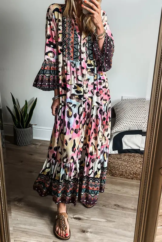 Western tiered maxi dress - leopard