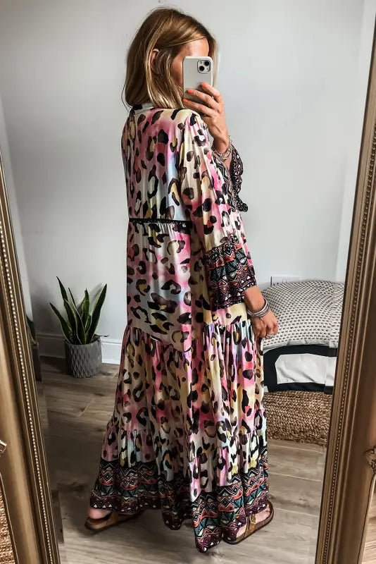 Western tiered maxi dress - leopard