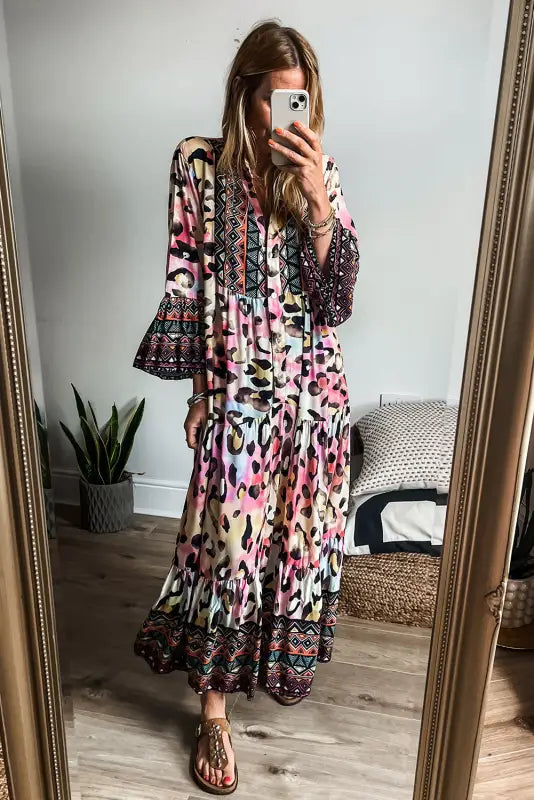 Western tiered maxi dress - leopard