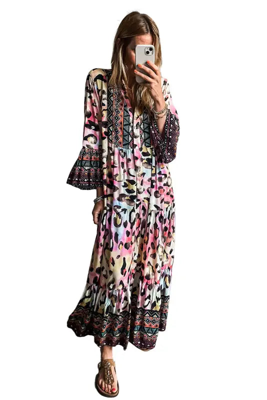 Western tiered maxi dress - leopard