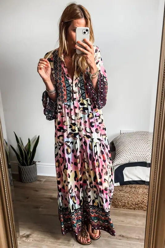 Western tiered maxi dress - leopard