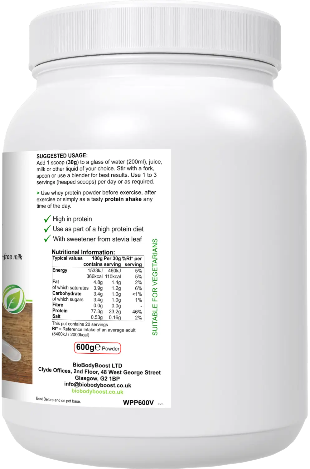 Wheypro (vanilla flavour) whey protein powder - nutrition