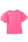 Pink t-shirt with ruffled tulle sleeves in the whimsical wave blouse collection