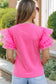 Whimsical wave blouse: bright pink t-shirt with ruffled tulle sleeves. Relax relax relax!