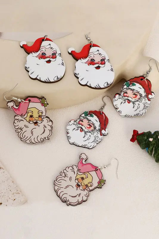 White 3 pairs christmas santa clause pendant hook earrings - one size / 100% wood - accessories