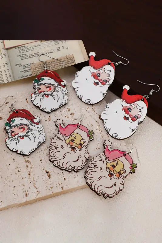 White 3 pairs christmas santa clause pendant hook earrings - one size / 100% wood - accessories