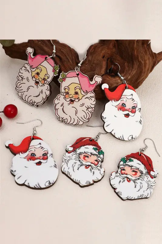 White 3 pairs christmas santa clause pendant hook earrings - one size / 100% wood - accessories