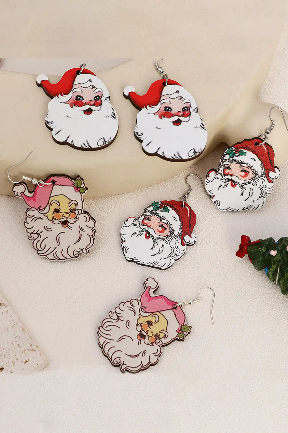 White 3 pairs christmas santa clause pendant hook earrings - accessories