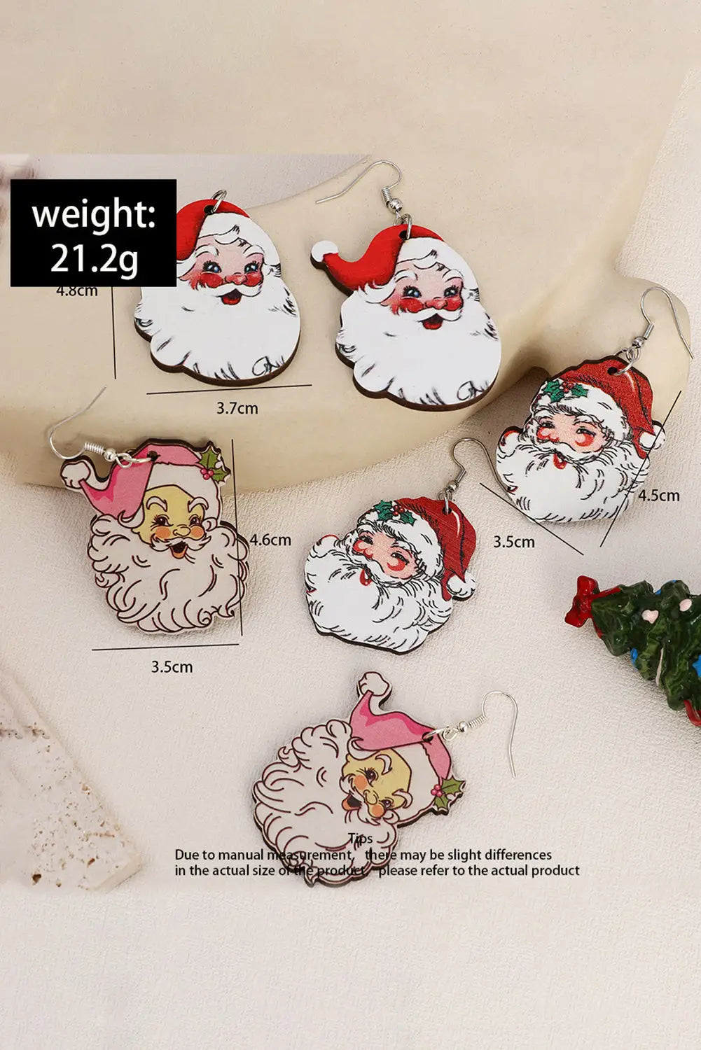 White 3 pairs christmas santa clause pendant hook earrings - one size / 100% wood - gifts