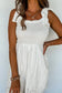 White adjustable tie straps smocked mini dress - dresses