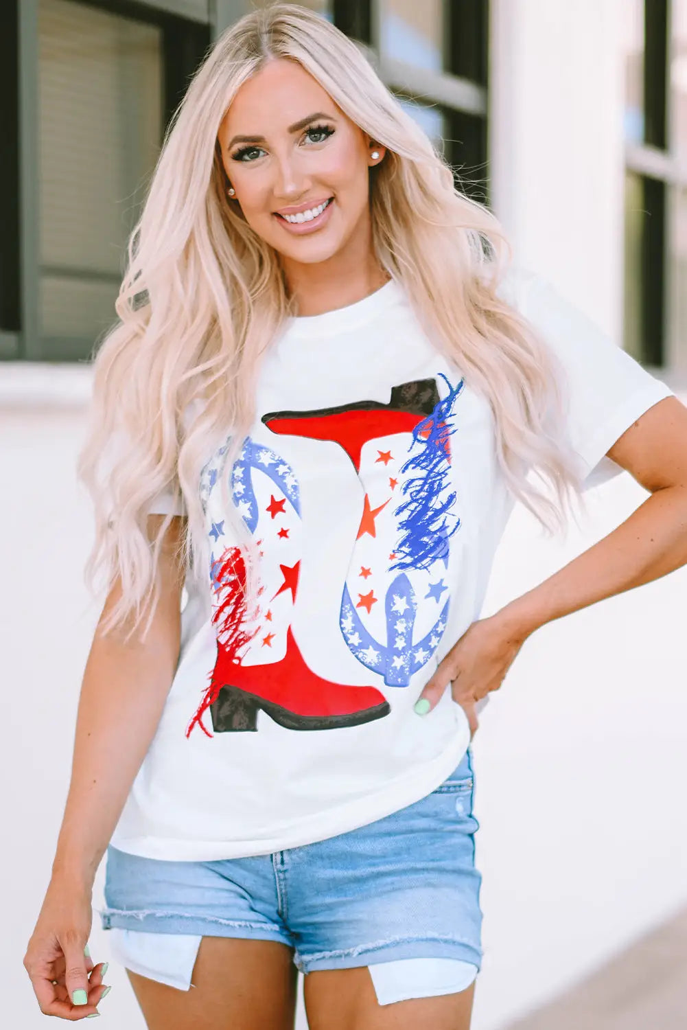 White american flag boots graphic tee - t-shirts