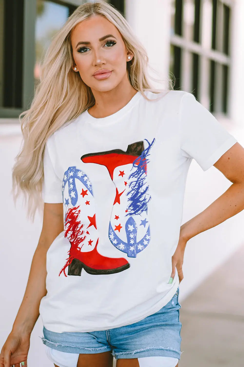 White american flag boots graphic tee