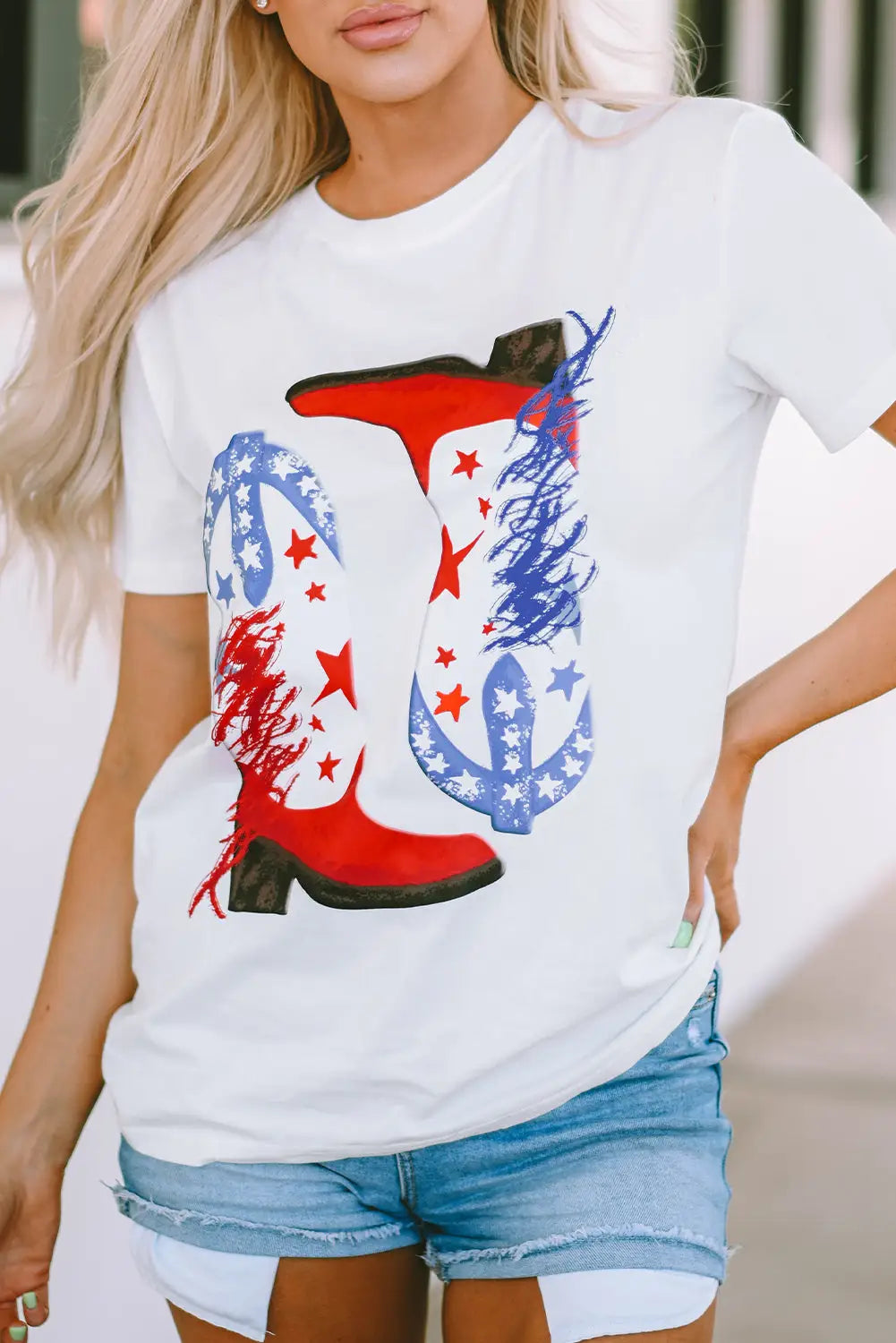 White american flag boots graphic tee